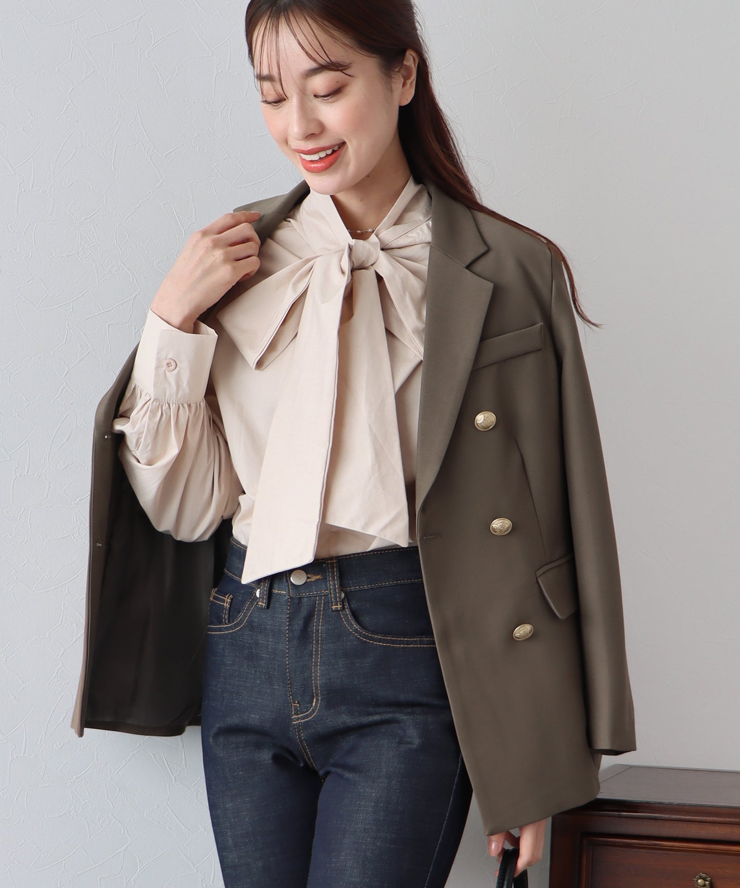【ウォッシャブル】金ボタンダブルジャケット