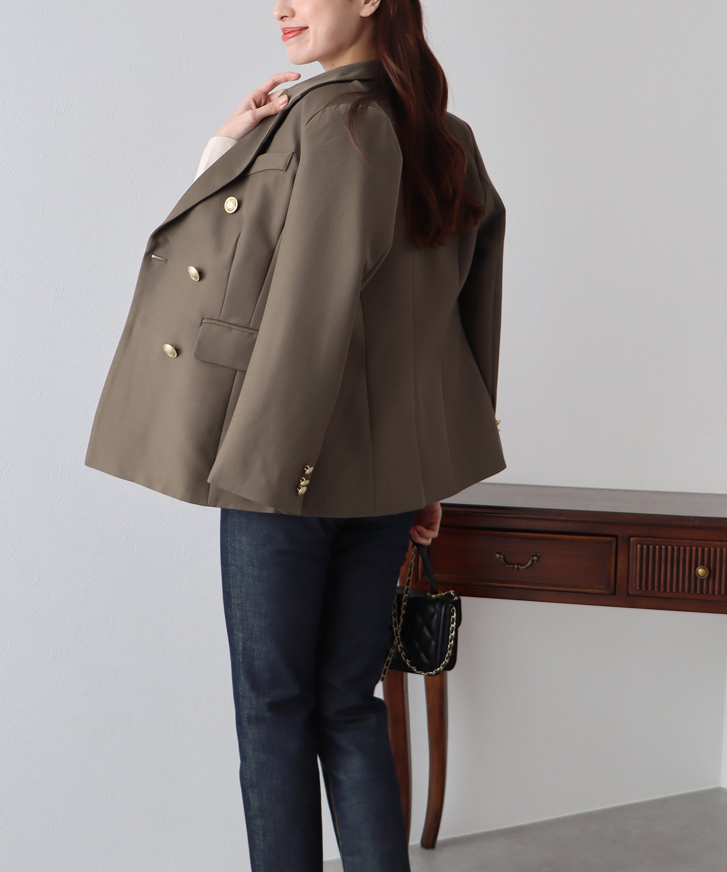 【ウォッシャブル】金ボタンダブルジャケット