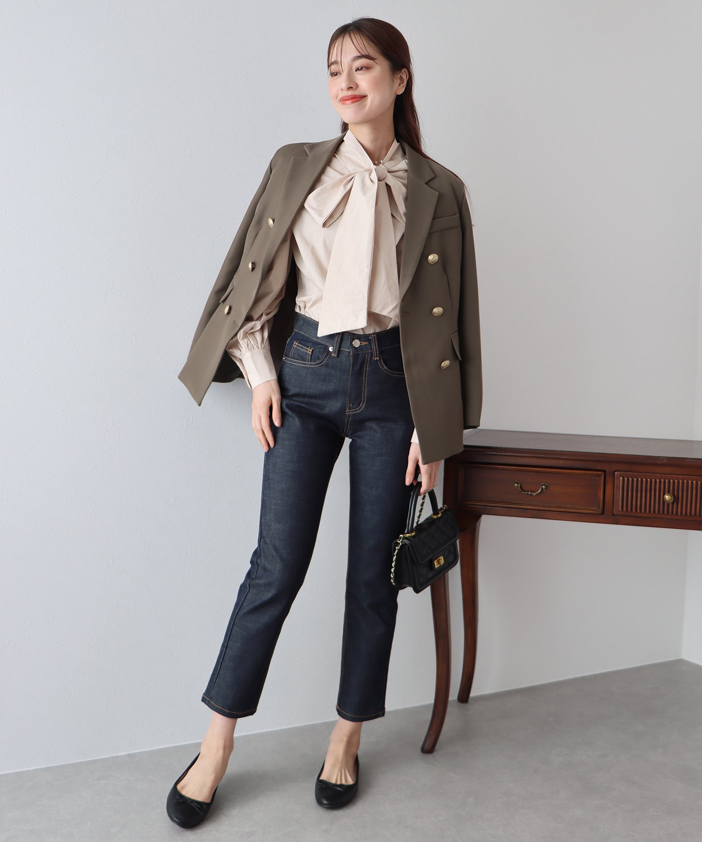 【ウォッシャブル】金ボタンダブルジャケット