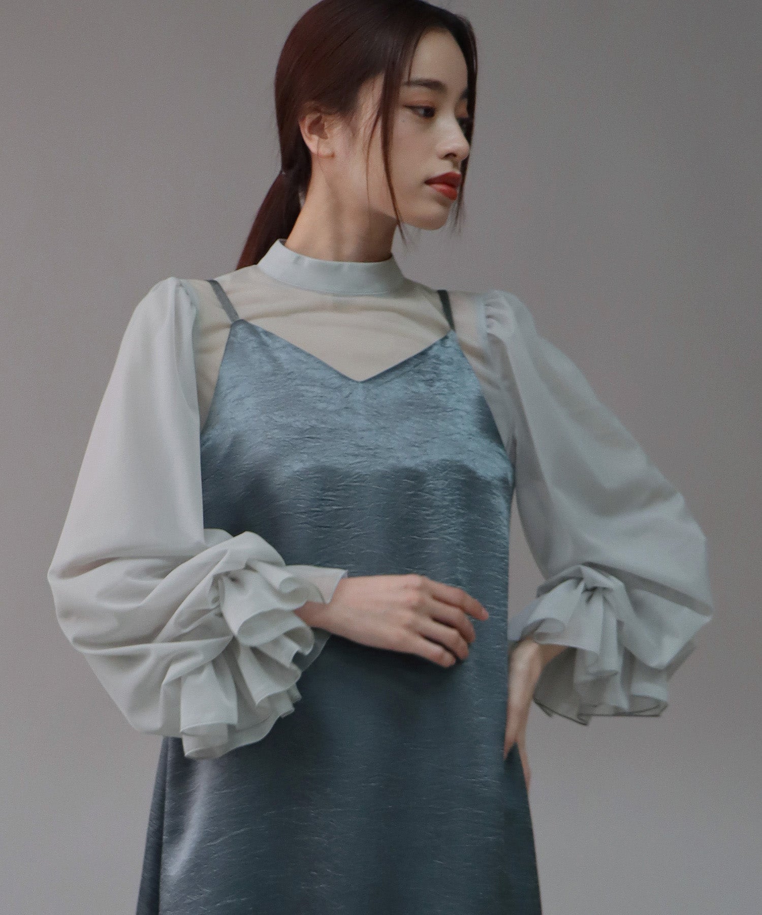 TIME SALE】日本製 配色シースルードッキングキャミワンピースドレス