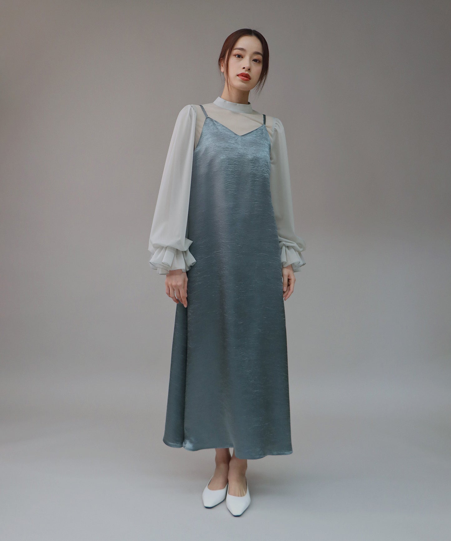 일본제 배색 시스루 도킹 캐미 원피스 드레스