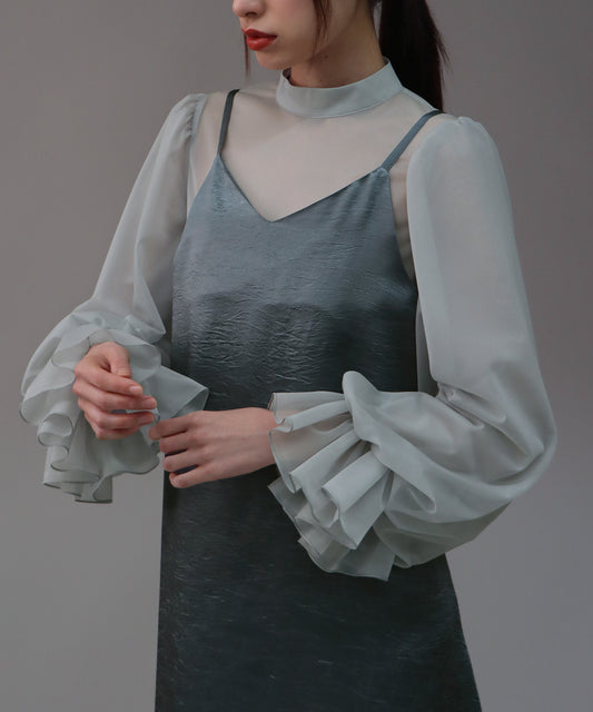 【SALE】日本製 配色シースルードッキングキャミワンピースドレス