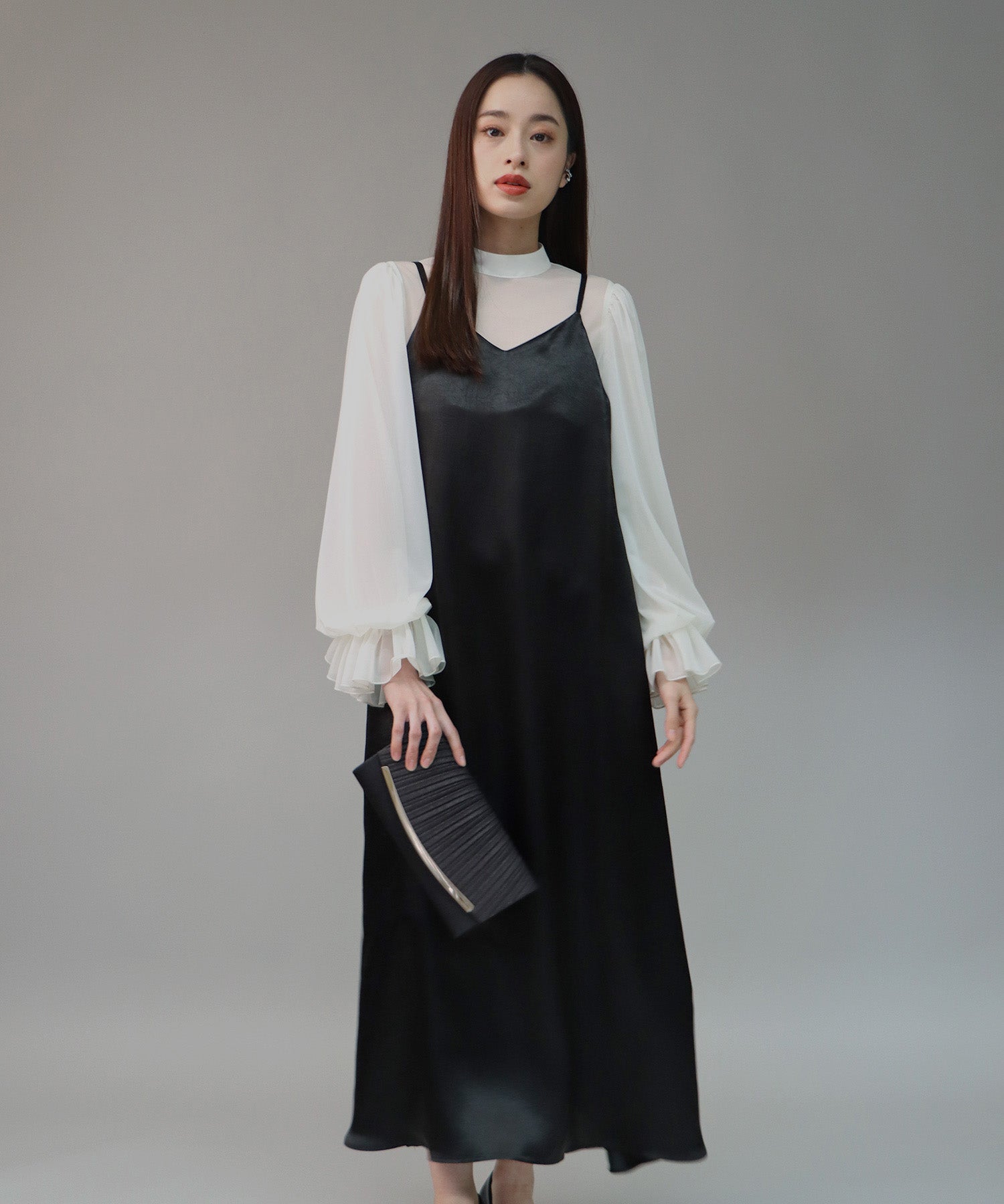 TIME SALE】日本製 配色シースルードッキングキャミワンピースドレス