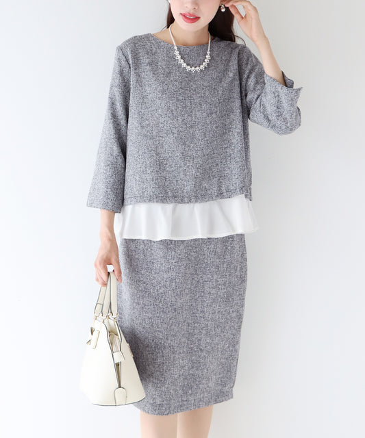 【SALE】ペプラムトップス&タイトスカートツイードセットアップ