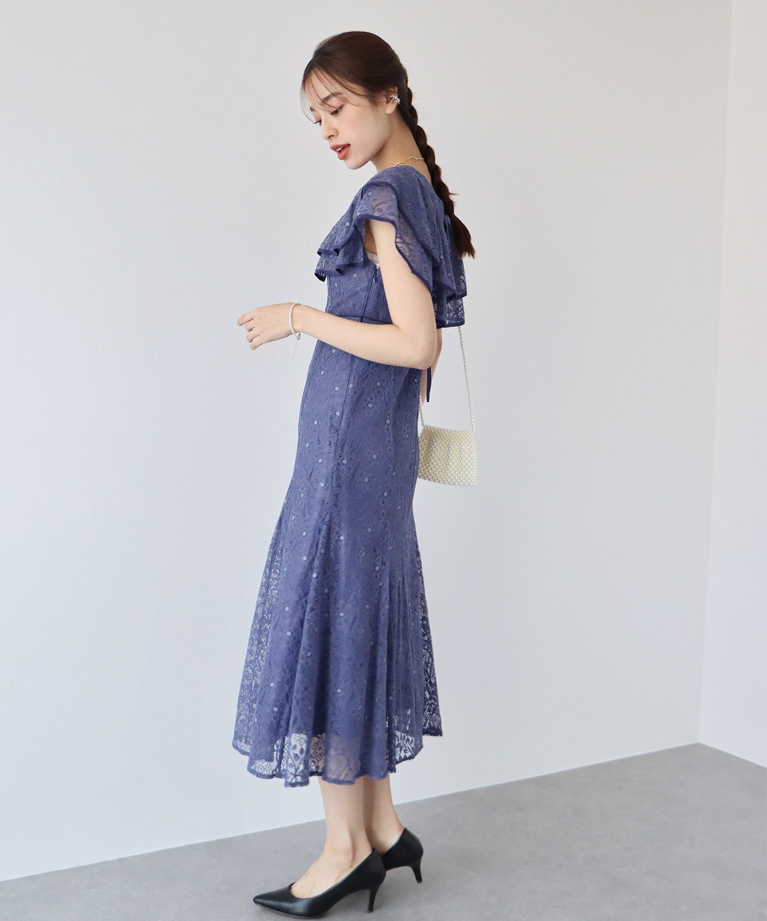 TIME SALE】ビッグフリル襟マーメイドワンピースドレス – BLUE ONLINE