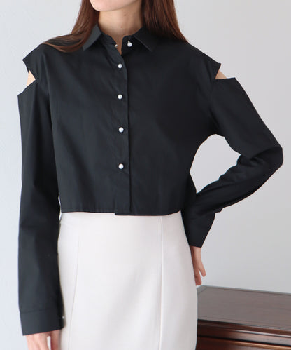 짧은 길이 어깨 열림 디자인 셔츠