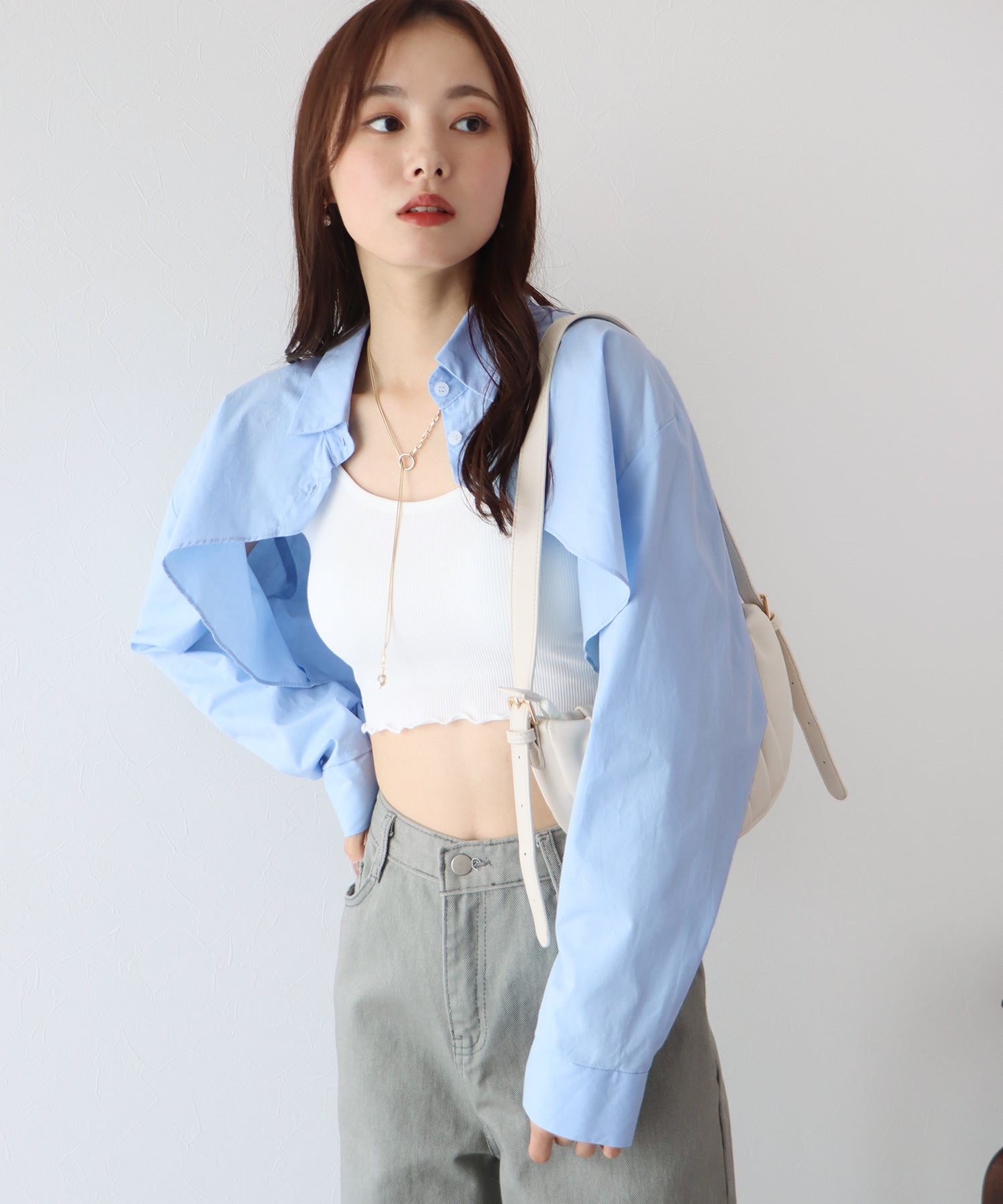 【TIME SALE】クロップドボレロシャツ【ゆうパケット】 – BLUE