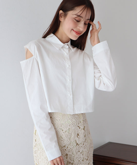 【SALE】ショート丈肩開きデザインシャツ【ネコポス】